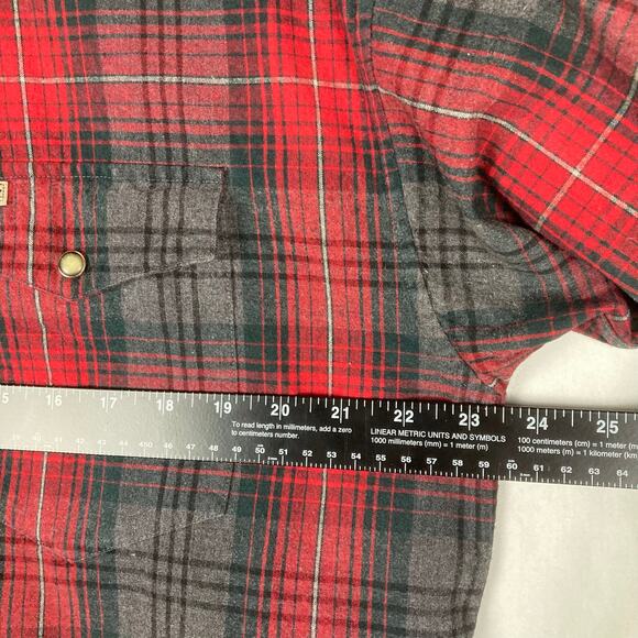 Powder River Button Shirt Men XL Red Gray Plaid Flannel Pearl Snap 100% Cotton - Picture 9 of 10